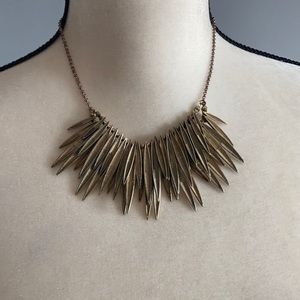 Gold Brass Feathered Bib Necklace